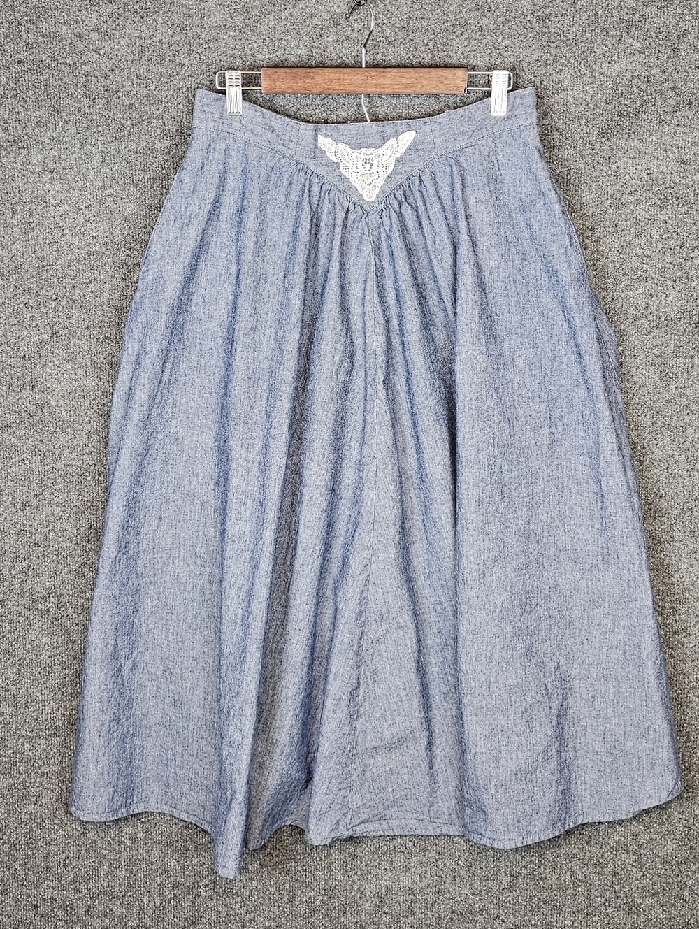 Rare Vintage Circle T by Marilyn Lenox Chambray Lace Midi Skirt USA Made